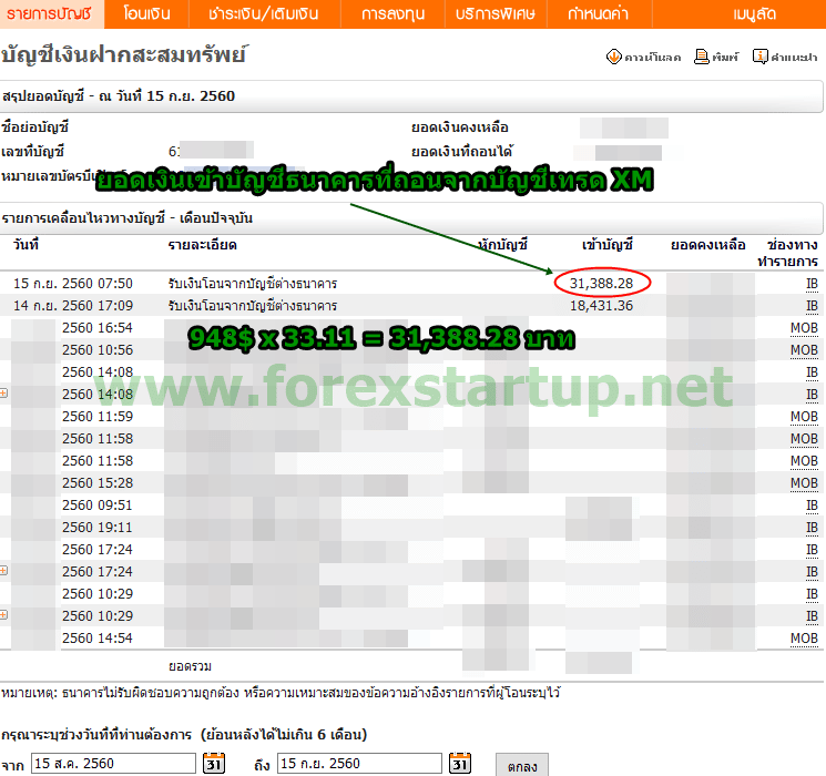 วิธีการถอนเงิน Xm Global ด้วยวิธี Online Bank Transfer อัพเดต 2018